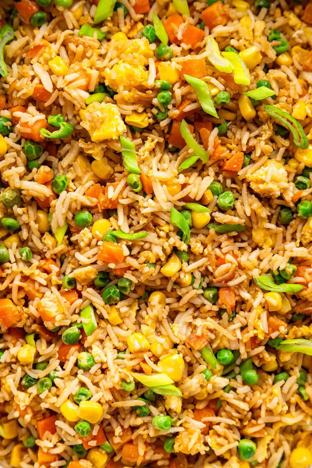 This 10-minute vegetable fried rice is the ultimate quick meal or side dish! Easy, flavorful, and perfect for busy weeknights. Closeup of vegetable fried rice.
