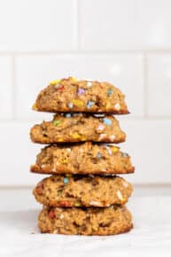 Stack of birthday cake breakfast cookies
