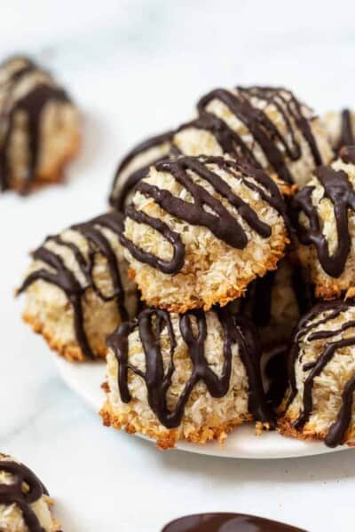 Stack of quinoa coconut macaroons on plate