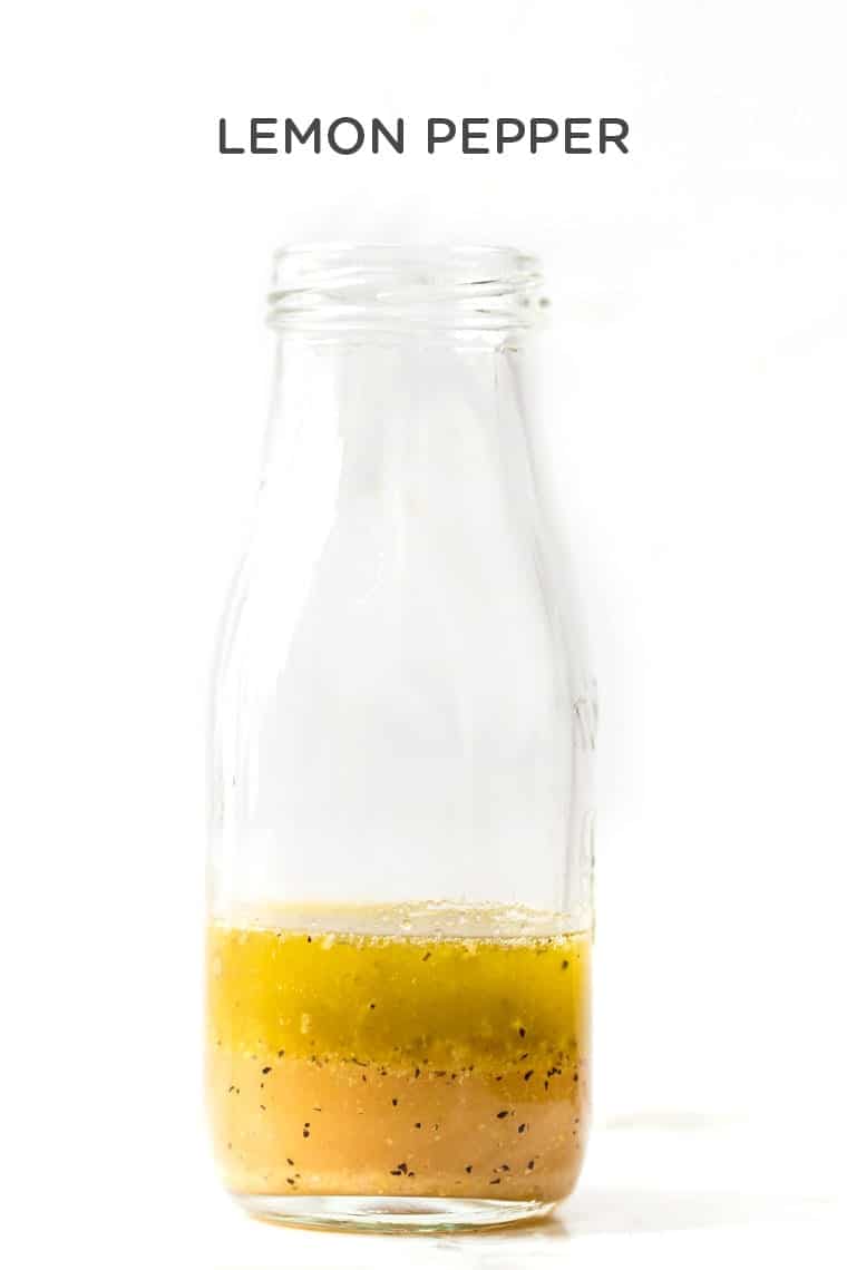 Lemon Pepper Salad Dressing in glass bottle with text overlay