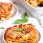 Vegan spinach lasagna on plate.